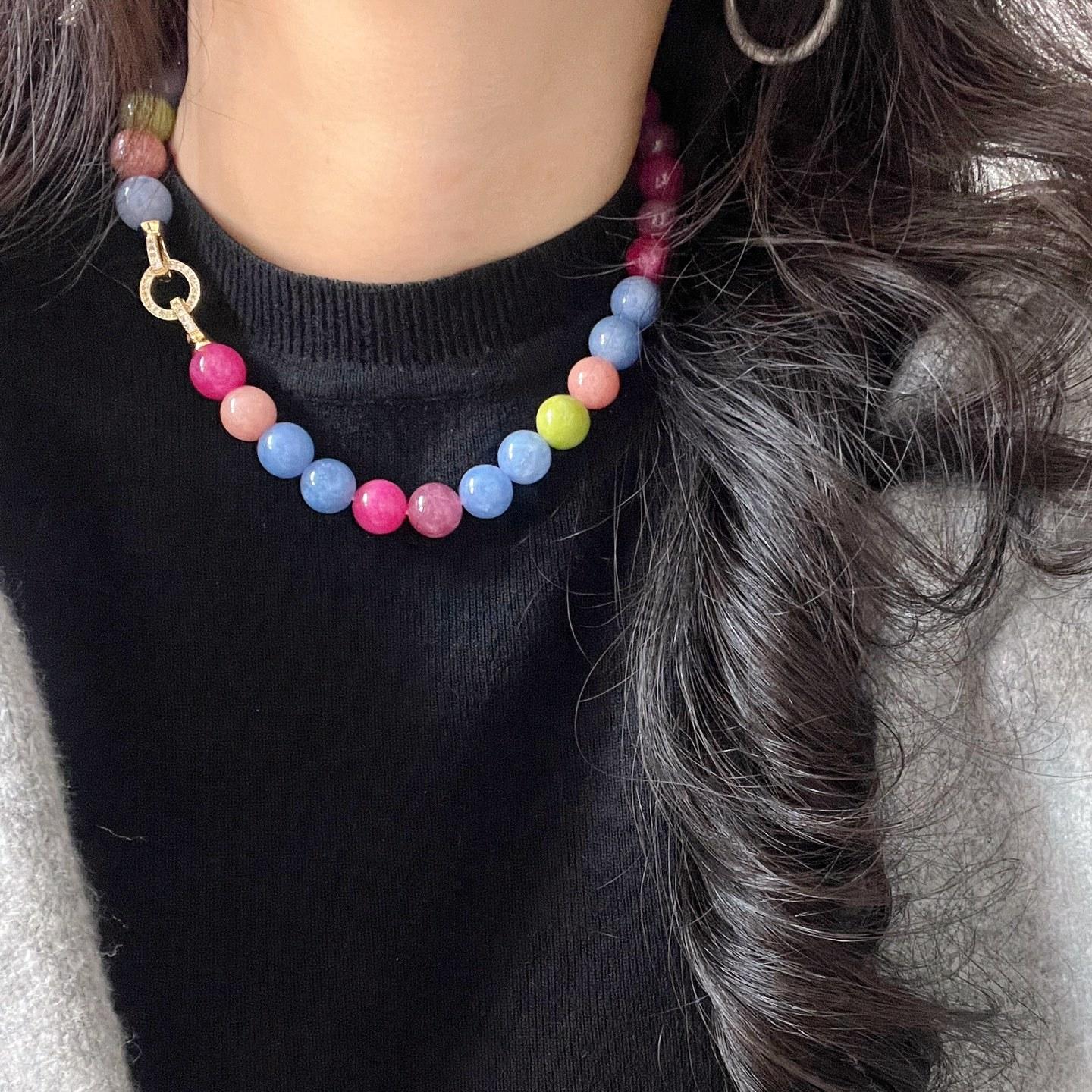 

High Quality Dopamine Polygemstone Rock Necklace Clavicle Chain