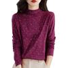 Women's Fashion Long Sleeve Double-Sided Velvet Floral Print Base Layer Shirt Half High Neck Warm T-Shirt Top