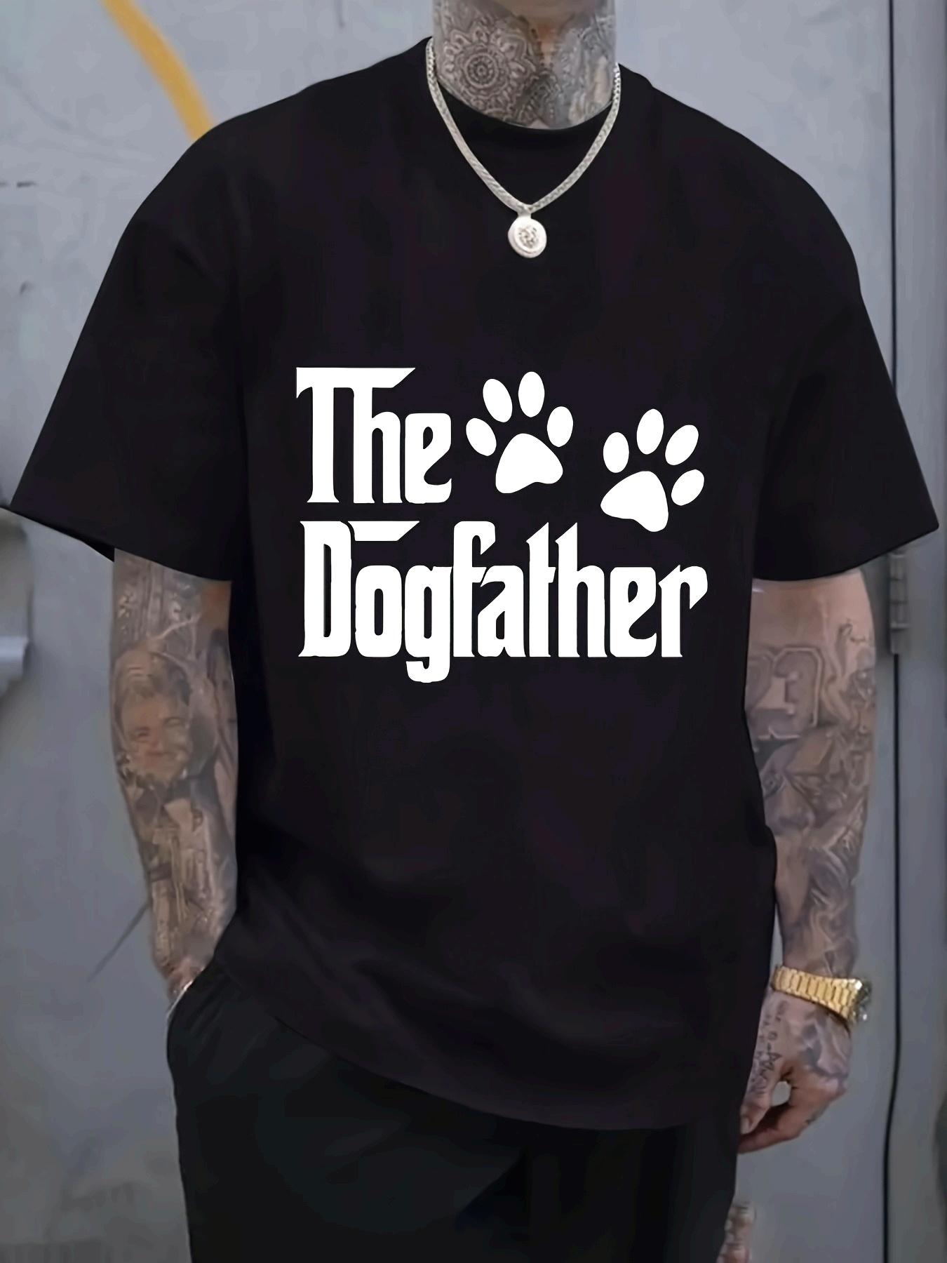 The Dogfather Graphic T-shirt - Black Casual Crew Neck Tee with Paw Print Design XXL
