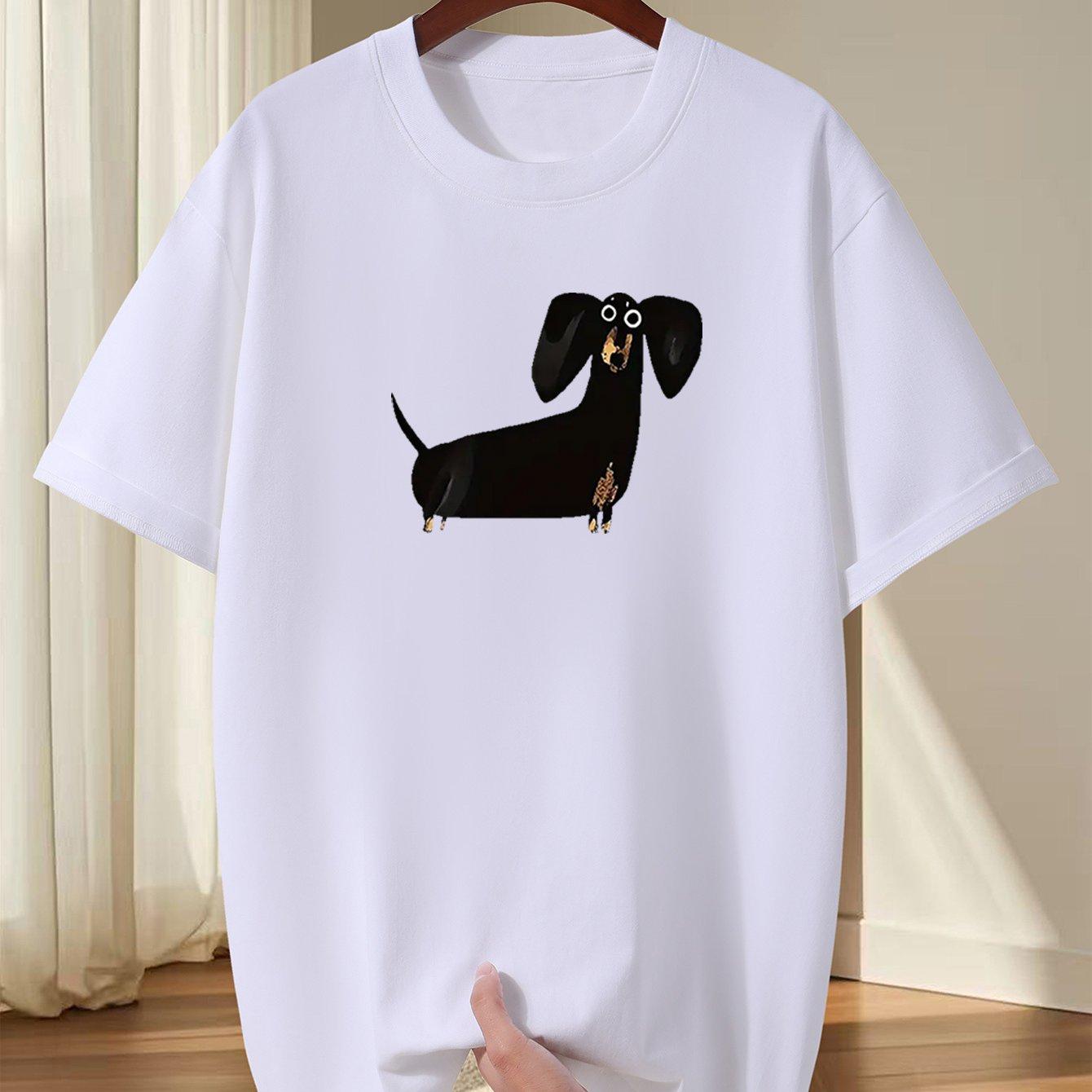 Funny Black Dachshund Dog Cartoon Graphic T-shirt M