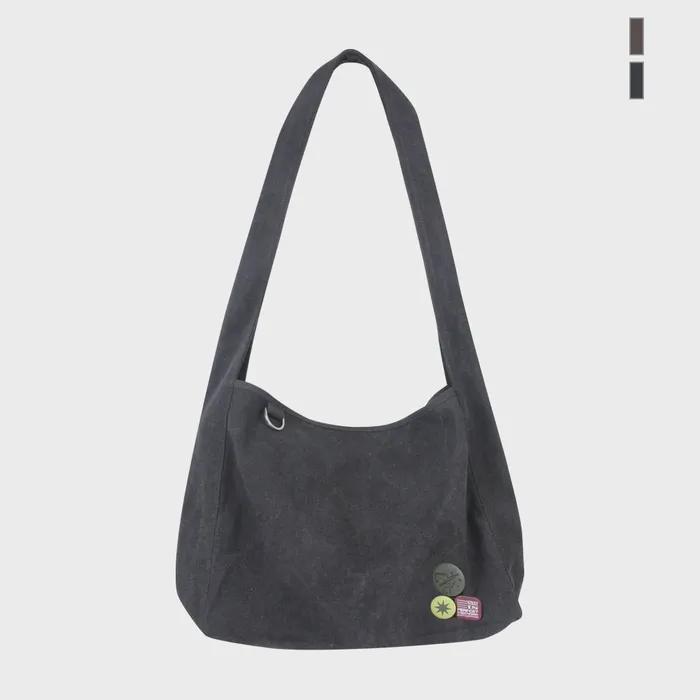 [UNISEX] Cotton Canvas Badge Crossbody Bag_Black
