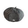 Clashing Color Grid Artistic Vintage Beret Hat Geometric Elements Spring Women