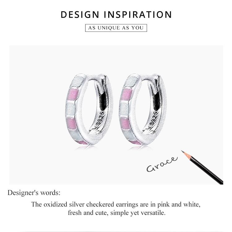 BAMOER 925 Sterling Silver Catarame pentru urechi la modă pentru femei, de culoare roz deschis și alb, cercei cu cerc, cadou de bijuterii fine