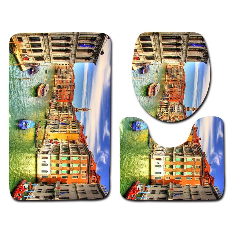 World Scenery Toilet Three-Piece Floor Mat Bathroom 3-Piece Mat Carpet Door Mat Is Now