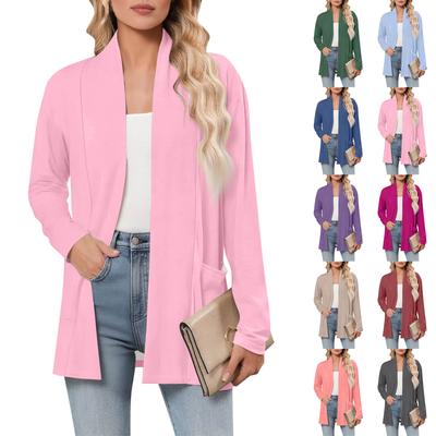 Damen Langarm Strickjacke V-Ausschnitt Mode Shirt Leicht Lässig Locker Dünne Strickjacken mit Taschen