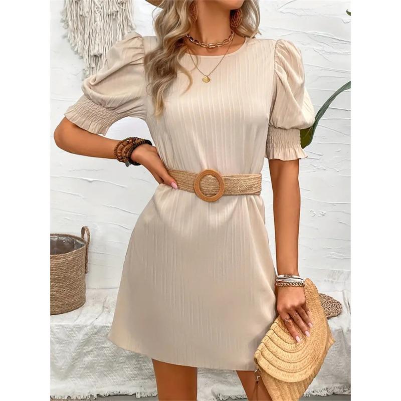 Women's Summer Jacquard Striped A-line Bubble Sleeve Short Sleeve Short Dresses