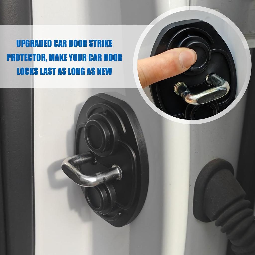 4PCS Car Door Strike Protector with Full Adhesive Backing,Upgraded Car Door Lock Cover for Cars Doors Latch Protection/Decorations,TPE Cars