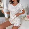 Cherry Print Wood Ear Edge Short Pajama Set