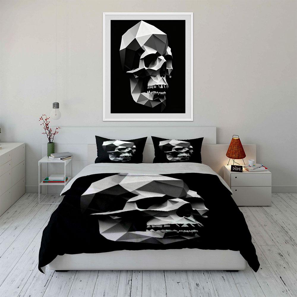 Geometrisches Totenkopf Kunst Set Dekor Weiche Bequeme Bettbezug Bettwäsche Set Enthalten 1*Bettbezug & 2*Kissenbezüge, Geschenk