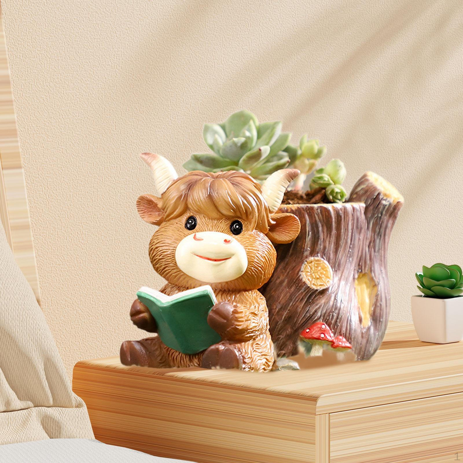 

Милый цветочный горшок в виде животного, фигурка скота, смола, статуэтка коровы, украшение для дома, подарок, цветок C