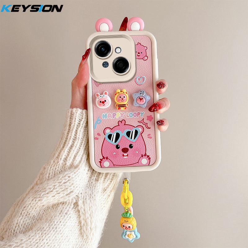 KEYSION Cute Ear 3D Cartoon Case for TECNO Spark Go 1 1S Go 2025 with Bracelet Silicone Shockproof Phone Cover for TECNO Pop 9 4G