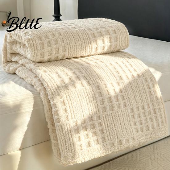 Office Lunch Break Milk Fleece Throw Blanket Waffle Checkered Blanket 3D Solid Color Plush Polyester