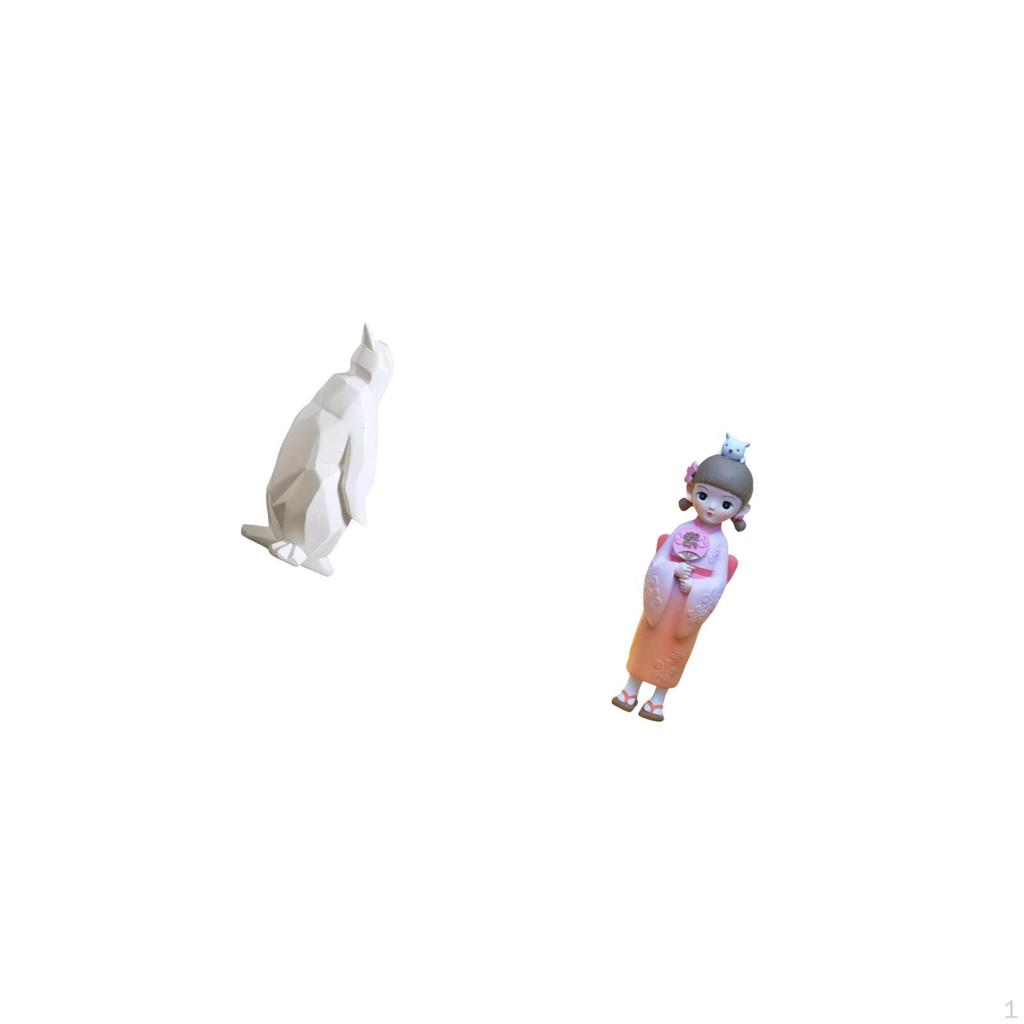 Penguin Sculpture Figurine Collectable Craft Decorative Ornament Resin Animal Statue Asian Kabuki