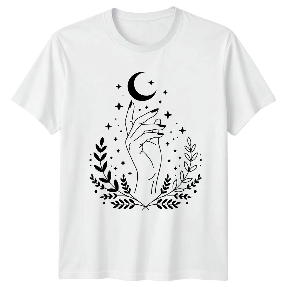 Lunar Celestial Hand Botanical Art Unisexs TShirt Witchy Boho Celestial Birthday S