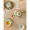 6 Pieces Ceramic Tea Set Cups Saucers Teapot Plates Handmade Floral Pattern Vintage Style Porcelain