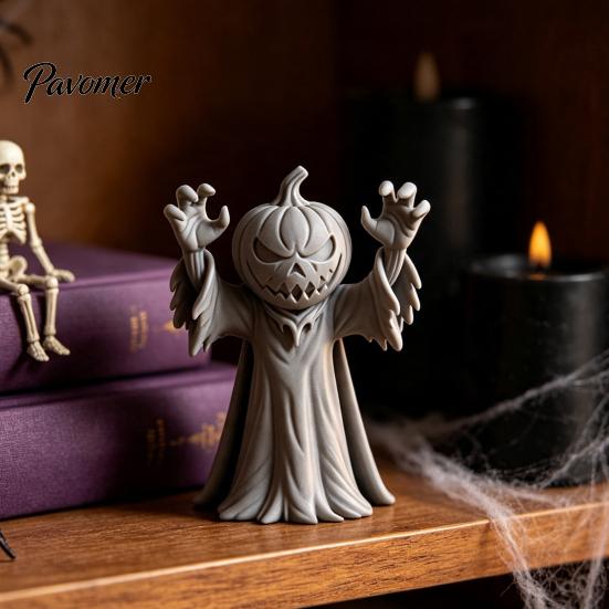 Pumpkin Devil Desk Accessory 3D Printed Man Figurine, Halloween Spooky Zombie Compact Collectible Ornament for Home Office Shelf Decor Statue