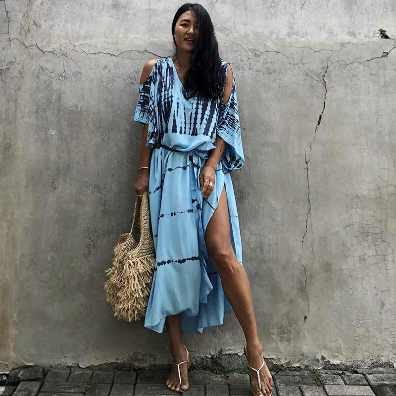 

Пляжная накидка с открытыми плечами: Европейский/Американский Стиль Длинный Халат, Купальник Бикини, Платье для Защиты от Солнца One Size