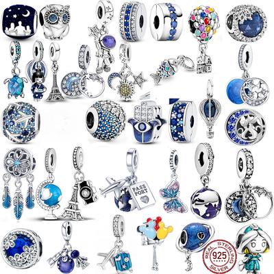 925 Sterling Silver Blue Series Moon Plane Space Series Beads Charm Fit Original Fasion Bracelet Bangle for Women Jewelry Gift