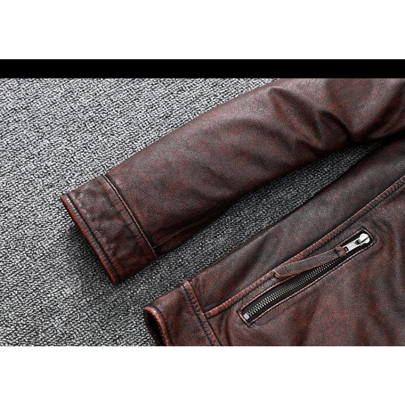 Chinesische Größe Vintage braun Mantel klassische Biker Stil kurze schlanke echte Lederjacke Männer Casual Ledermantel Herbst