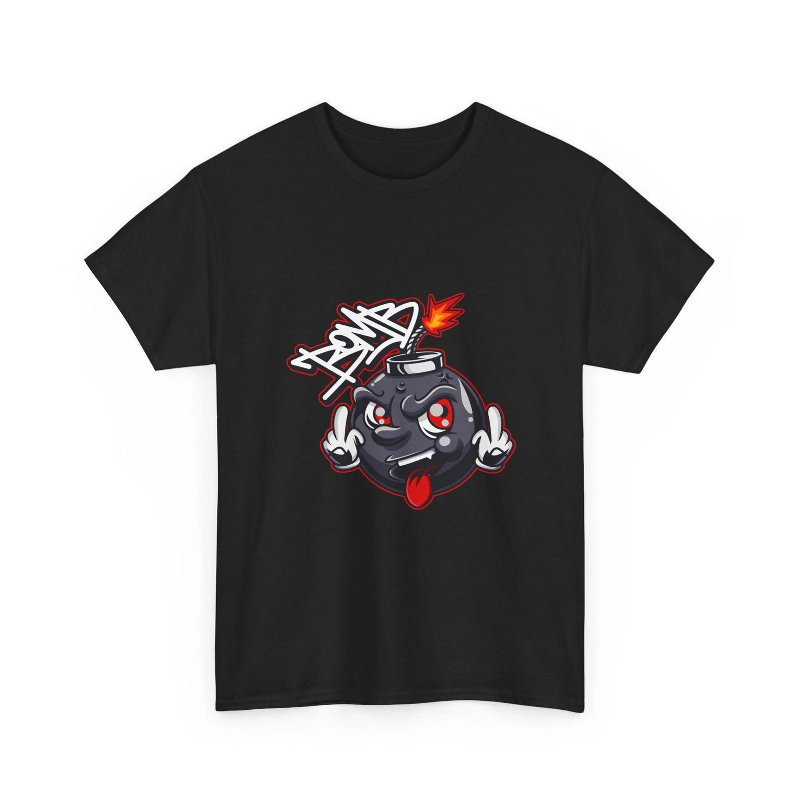 

Cartoon Bomb Face Tee | Tongue Out, Graffiti Fuse, Funny Cool T-Shirt, Cotton 2XL