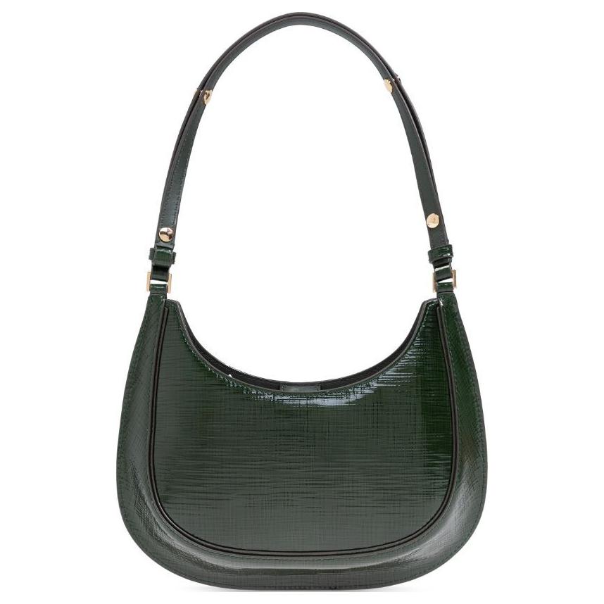 Tory Burch Robinson Logo Magnetic Closure Embossed Leather Crescent Bag Women handbags Dark-Green 158509-300