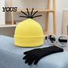Retro Goggles Costume 3Pcs Halloween Accessories, Yellow Knitted Hat Steampunk Cosplay Props Set Gloves Adults Party for Men Women Long Wear