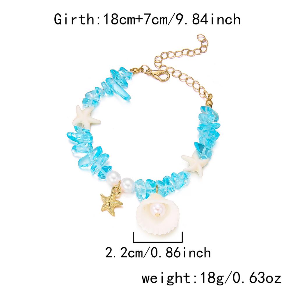 Rinhoo Imitation Pearl Shell Pendant Bracelet for Women Starfish Crushed Stone Charm Bracelet Summer Beach Jewelry