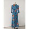 Women's Bohemian Print V-neck Button-up Seven-quarter Sleeve Skirt Dress