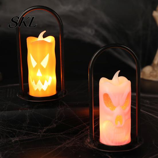 Halloween Party Lights LED Flameless Pillar Candles, Spooky Face Handheld Candle Light, Battery Ambiance Lighting Operated Flickering Fake Candles for