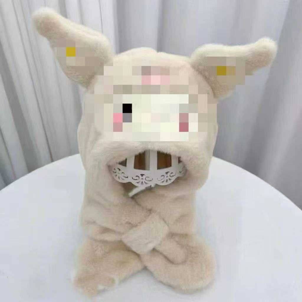 Internet Celebrity Children Kulomie Scarf All-in-one Hat Cute Sweet Versatile Plush Hat Winter Thickened Baby Hat