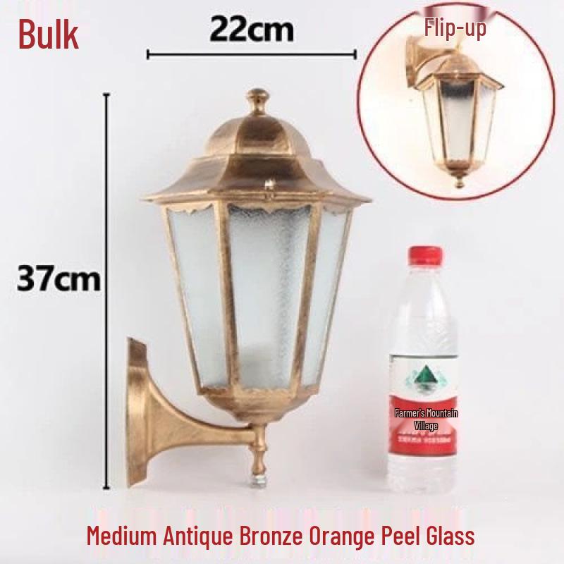 European Retro Hexagonal Outdoor LED Wall Lamp, Waterproof, Antique Bronze/Black Finish for Balcony Decoration.