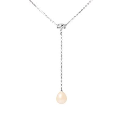 Tie Necklace - - AAA+ Freshwater Cultured Pearl - 925 Silver - 9-10 Mm - Natural Pink
