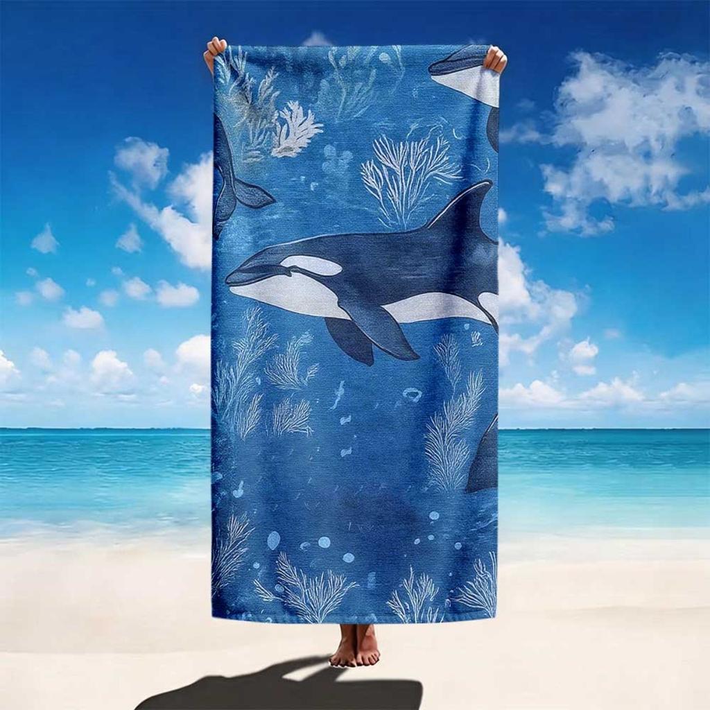 1 Stück Orca Wal Ozean Strandtuch, Saugfähig Unisex, Schwimmen Surfen Poolparty Essential, Außen-/Badezimmergebrauch, Perfekter Urlaub