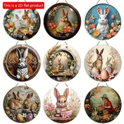 1pc 2d Flat Round Wooden Sign - 20cm Easter Bunny Art Logo Decoration, Suitable for Bar Home Living Room Room Courtyard Wall Decoration