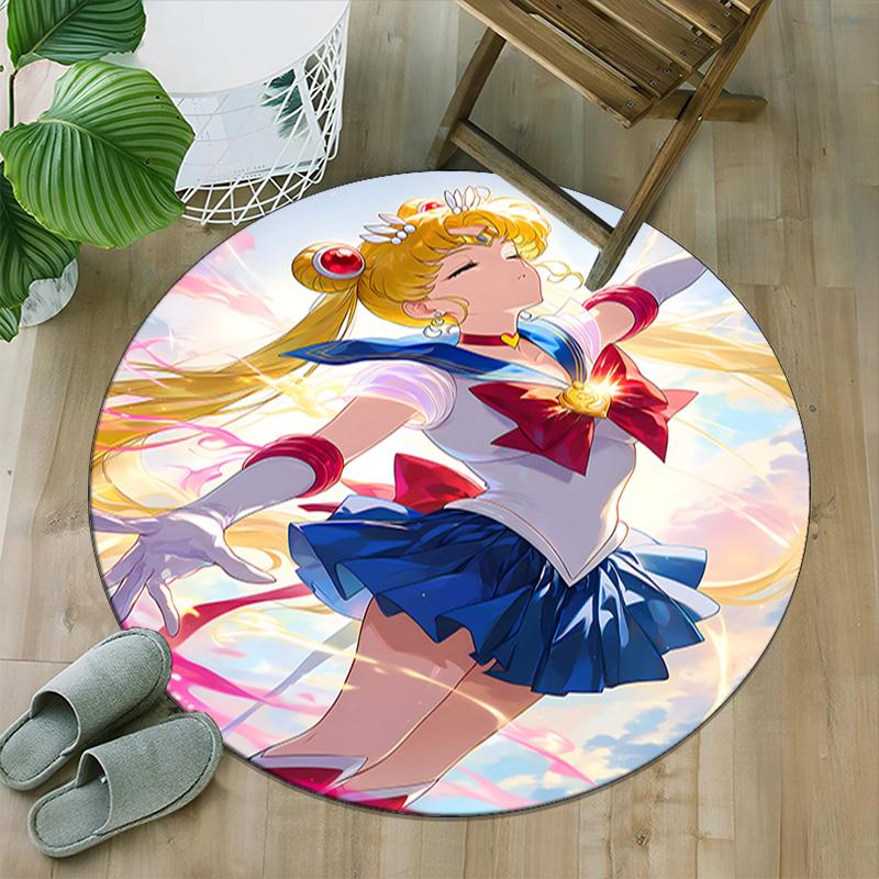 1pc Sailor Moon Carpet, Round Rug, Comfortable, Suitable for Entryways, Living Rooms, Office, And Bedrooms, Christmas Decoration