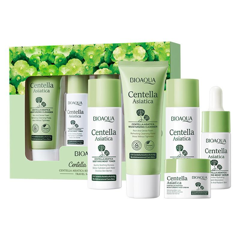 5 Stück/Set BIOAQUA Centella Asiatica Hautpflege-Sets Feuchtigkeitsspendendes Gesichtsreiniger Gesichtscreme Serum Anti-Aging Gesichtshautpflege-Kit