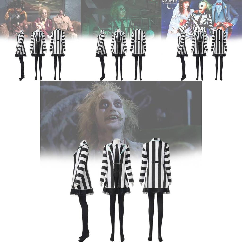 Beetlejuice 2 Cosplay Costume For Women Featuring Striking Black Polyester Blend Fabric
