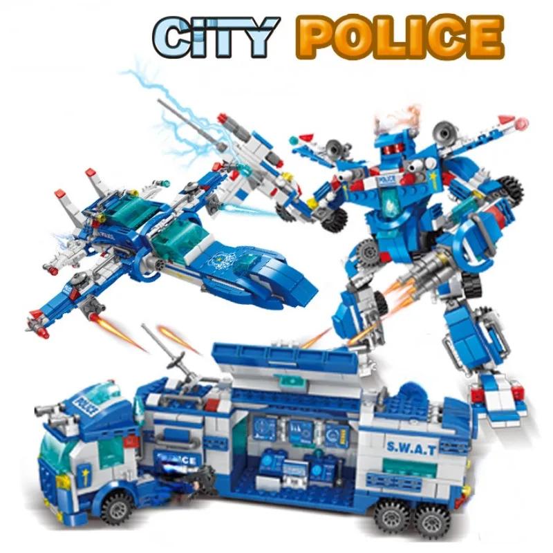 City Series Police Station Swat Corps Team Military Truck Car Construction Blocks Diy Fighting War Robot Plaything For Kids Present