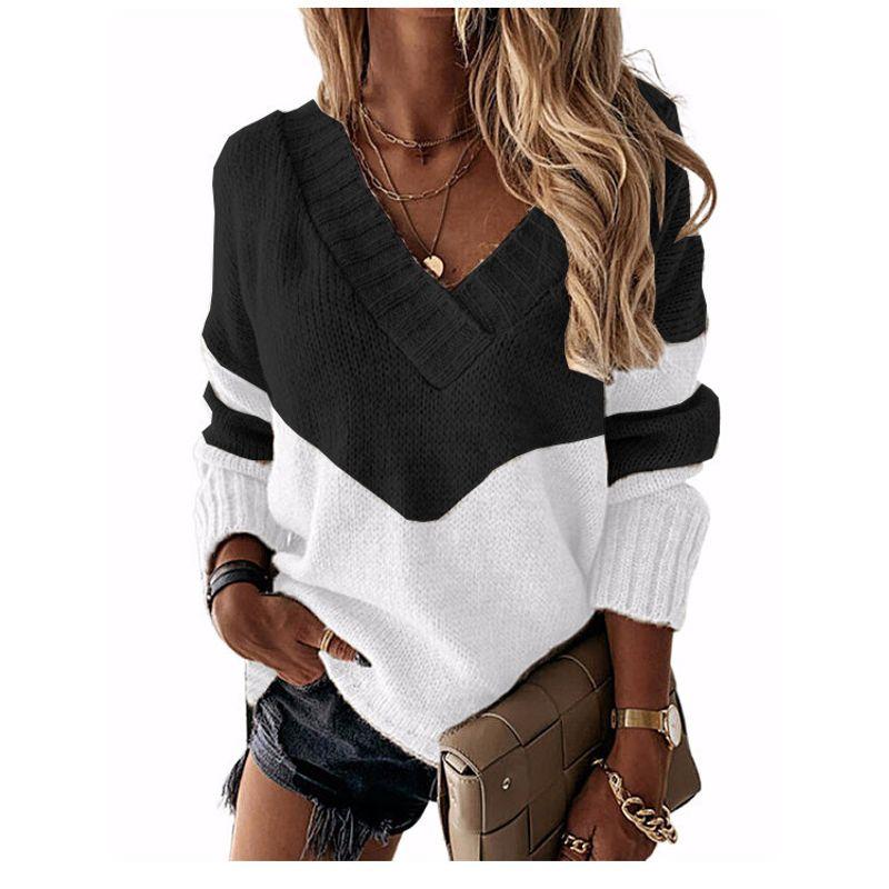 Solid Color V-neck Long Sleeve Loose Top Women's V Neck Long Sleeve Loose Top