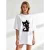 Black Oversized T Shirt With Cute Cat Print For Casual Wear And Everyday Style
