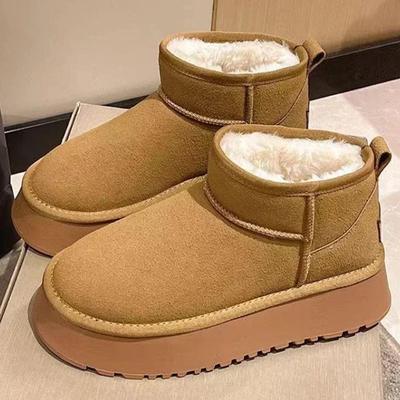 Mode Shevalues Nouvelle Botte de Neige Femme Mini Hiver Semelle Épaisse Bottines Courtes en Fourrure Laine Naturelle Bottine Cheville Maison Fourrure Doublée Cheville Chaussure Chaude et Confortable