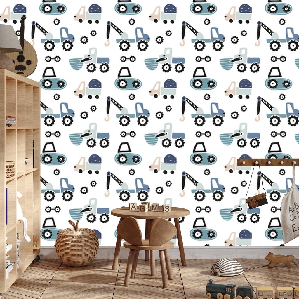 Wallpaper Machines on a light background for the living room and bedroom 50x1000
