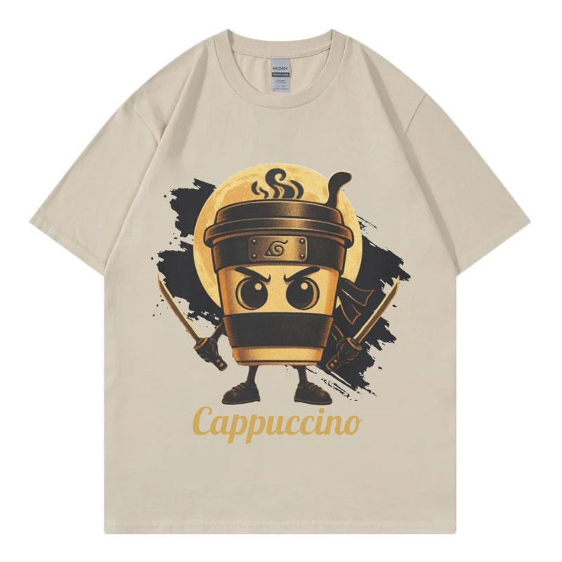 Cappuccino Assassino Lustiges Italienisches Brainrot Meme T-Shirt Hohe Qualität Mode Übergroßes T-Shirt Unisex Lässige Baumwoll-T-Shirts