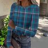 Top Casual de Mujer con Estampado de Cuadros, Cuello Redondo, Manga Larga y Canalé para el Uso Diario y el Trabajo