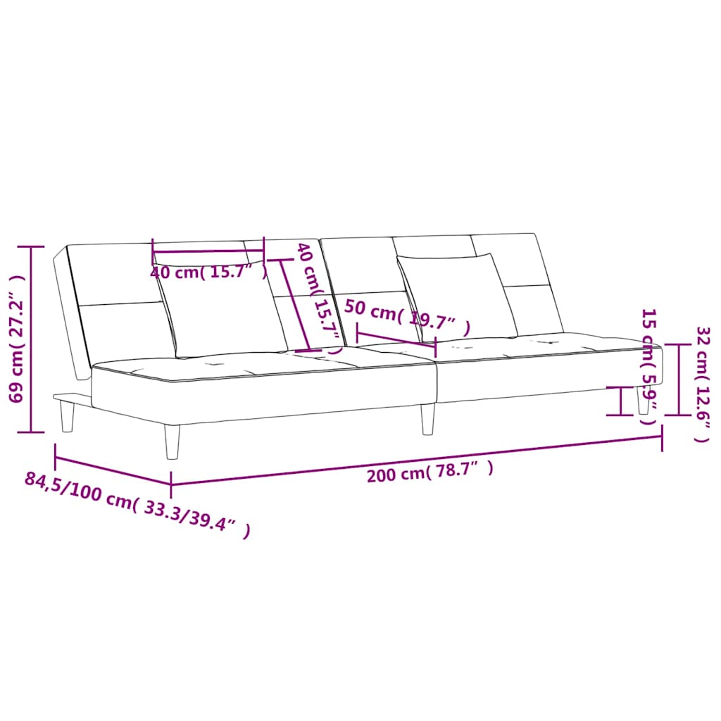 2 Seater Sofa Bed with 2 Cushions Yellow Velvet