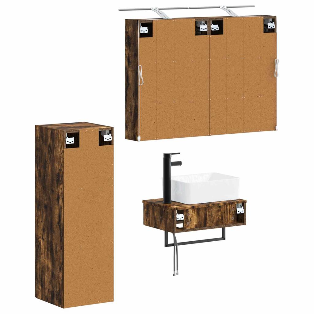 Bathroom Cabinet Set 4 pcs Smoked Oak 50 x 14.5 x 70 cm