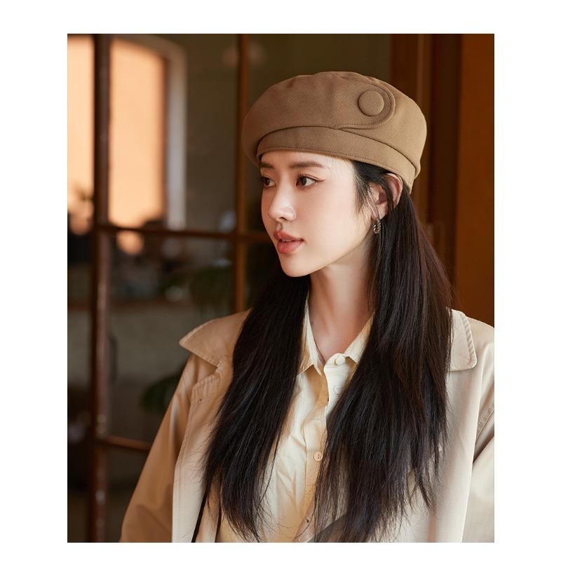 Jesienny i zimowy nowy kapelusz, damski beret z guzikami, jesienny i zimowy kapelusz malarza, artystyczny retro kapelusz bud