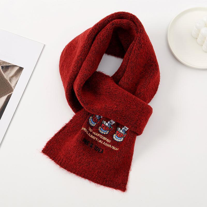 Cute Embroidered Cartoon Teacup Bear Wool Blend Scarf - Warm & Versatile Neck Warmer 160x25 CM