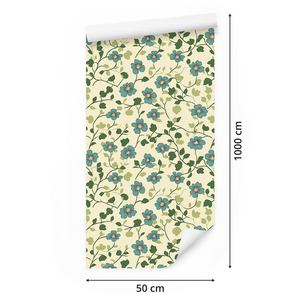 Wallpaper Cottagecore Flowers Cream, Beige and Lime 50x1000