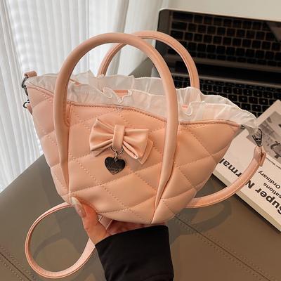 Foreign Style Bow Hand Carry Wing Bag 2025 New Niche Versatile Bucket Bag Fashion Diamond Shoulder Messenger Bag